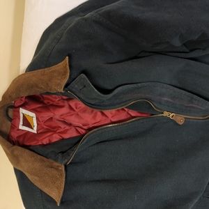 Vintage navy brushed cotton jacket with crimson quilted lining